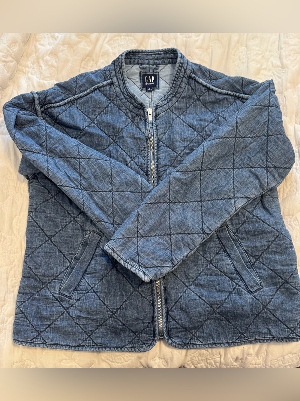 GAP Denim Quilted Jacket in Light Blue